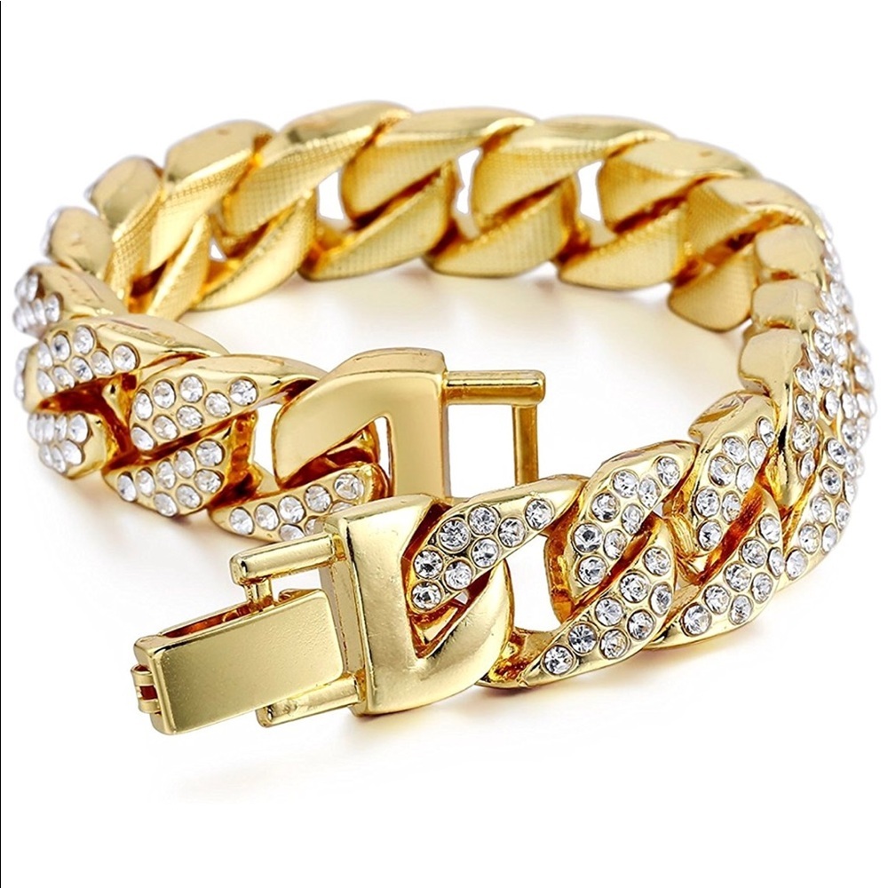 Women’s Or Men’s Gold Plated Bracelet Rhinestones
